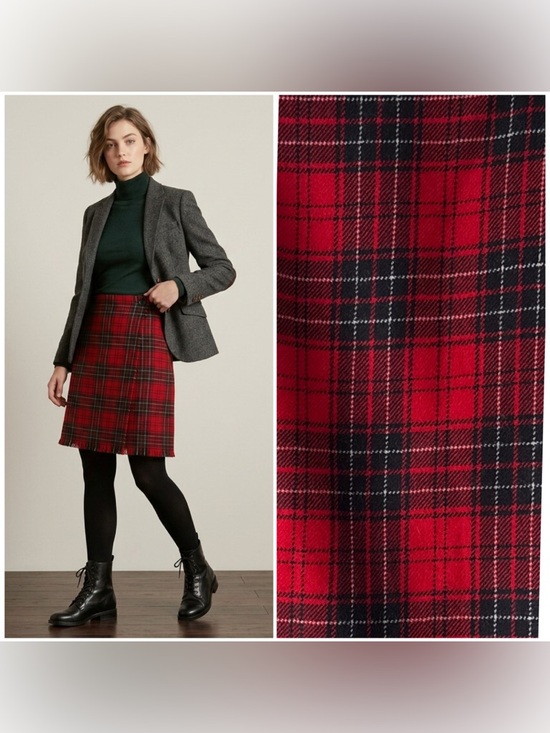 Rafaella Dresses & Skirts - Rafaella Vintage 90s Red Tartan Plaid Worsted Wool Fringe Hem Wrap Skirt Size 16
